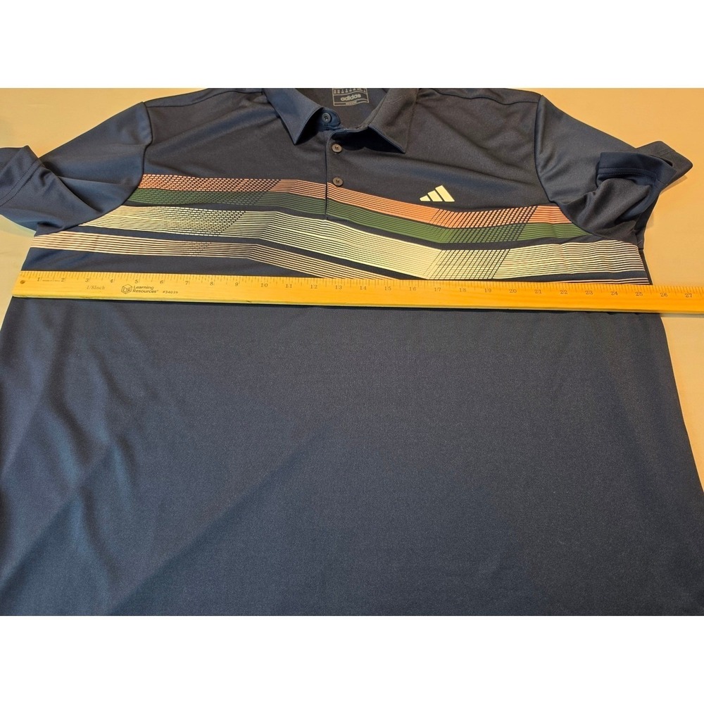 Adidas Mens Performance Polo Shirt Navy Blue Geometric Stripe IX2012 2XL - Picture 6 of 9